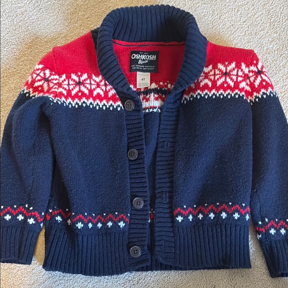 OshKosh B'gosh Blue and Red Sweater with Fair Isle Pattern
